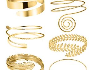 RIOSO 6 Pieces Arm Cuff Upper Arm Band Cuff Bracelet Bangle for Women Silver Gold Adjustable Armband Set