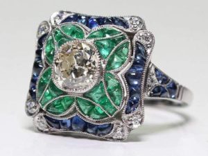 Yuren 925 Sterling Silver Vintage Emerald Ring Blue Sapphire White Topaz Ring Women Wedding Fashion Jewelry Size 6-10 (US Code 9)