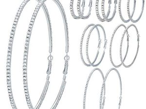 7 Pairs Gold Silver Large Rhinestone Hoop Earrings Set Big Sparkly 3-10cm Round Hoops Earrings Jewelry for Party Gift Wedding Date