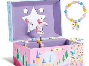JOYIN Unicorn Girls Musical Jewelry Box With Star Shaped Mirror