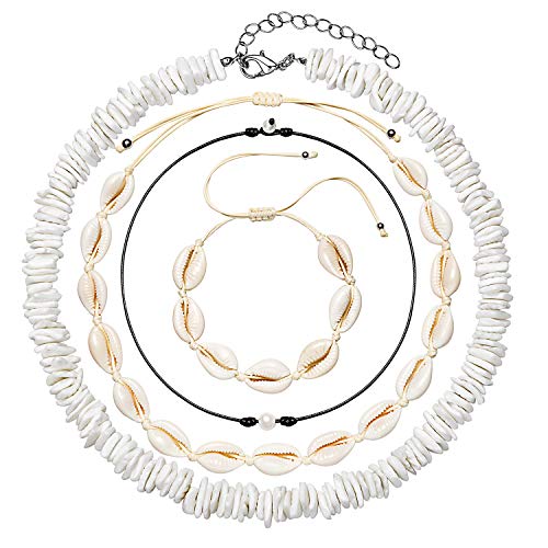 Puka Shell Necklace for Women Natural Pearl Choker Necklace Adjustable Seashell Necklace Cowrie Shell Bracelet Beach Boho Jewelry Set for Vsco Girls Puka Shell Necklace for Women Natural Pearl Choker Necklace Adjustable Seashell Necklace Cowrie Shell Bracelet Beach Boho Jewelry Set for Vsco Girls