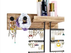 Muzuli Hanging Jewelry Organizer Wall Mounted Jewelry Organizer with Rustic Wood Large Capacity Jewelry Holder Display for Necklaces Bracelet Earring Ring