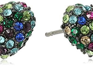 Betsey Johnson Pave Mixed Multi-Colored Stone Heart Stud Earrings