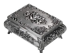 Hipiwe Vintage Metal Jewelry Box Small Trinket Jewelry Storage Box for Rings Earrings Necklace Treasure Chest Organizer Antique Jewelry Keepsake Gift Box Case for Girl Women (Medium)