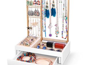 Teamkio Jewelry Stand Tree with Large White Storage Box