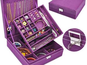 QBestry Girls Jewelry Box for Women Jewelry Case 2 Layer Large Jewelry Organizer Storage Case with Lock Jewellery Holder for Necklace Organizer Bracelet Holder Ring Storage Box Vintage Gift