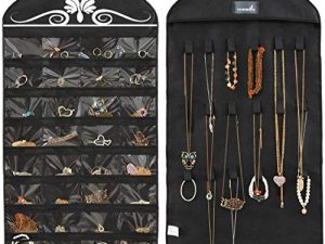 Misslo Jewelry Hanging Non-Woven Organizer Holder 32 Pockets 18 Hook and Loops - Black