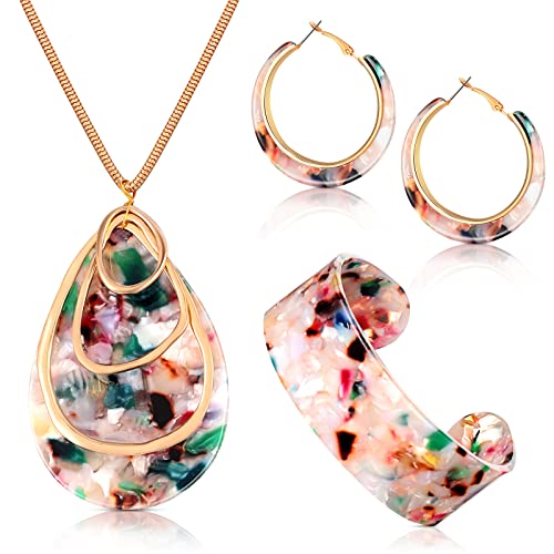 Acrylic Jewelry Set for Women Statement Earrings Necklace Bracelet Floral Necklace Set for Women Acrylic Jewelry Set for Women Statement Earrings Necklace Bracelet Floral Necklace Set for Women