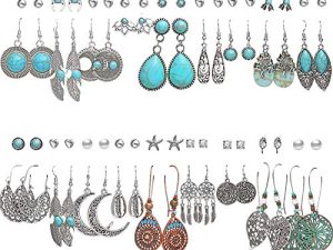 Bohemian Vintage Silver Drop Dangle Earrings Set for Women Girls