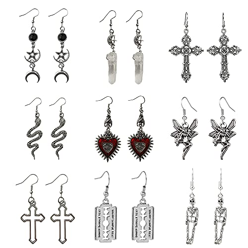 Gothic Punk Vintage Earrings Set Fairy Fairycore Coquette Jewelry Grunge Retro Silver Trendy Rock Harajuku Snake Evil Eye Hear Cross Skeleton Crystal Dangle Halloween Earrings for Women Teen Girls Gothic Punk Vintage Earrings Set Fairy Fairycore Coquette Jewelry Grunge Retro Silver Trendy Rock Harajuku Snake Evil Eye Hear Cross Skeleton Crystal Dangle Halloween Earrings for Women Teen Girls
