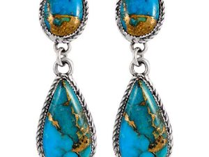 Turquoise Earrings Sterling Silver Copper-Infused Matrix Turquoise Jewelry (Bold Teardrops)