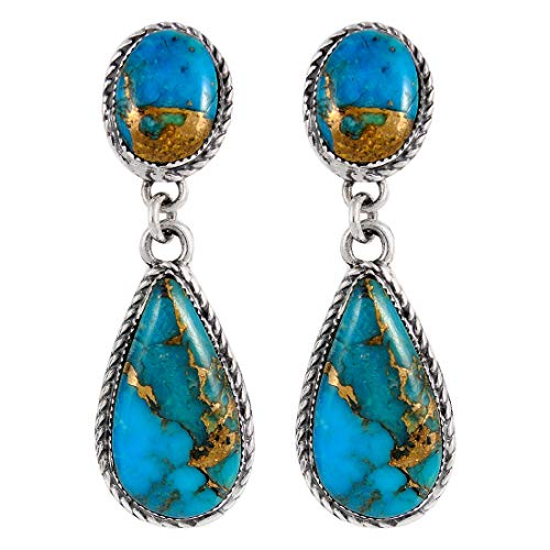 Turquoise Earrings Sterling Silver Copper-Infused Matrix Turquoise Jewelry (Bold Teardrops) Turquoise Earrings Sterling Silver Copper-Infused Matrix Turquoise Jewelry (Bold Teardrops)