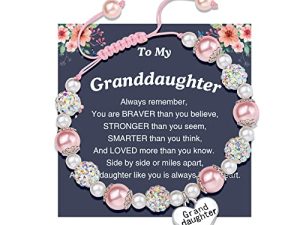 UNGENT THEM Pink Pearl and Rhinestone Bracelet for Girls Granddaughter Daughter Niece Big Sister Birthday Christmas Valentine's Day Gifts