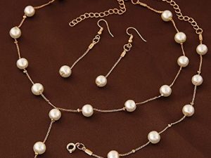 Faux Pearl Necklace Earring Bracelet Jewelry Set