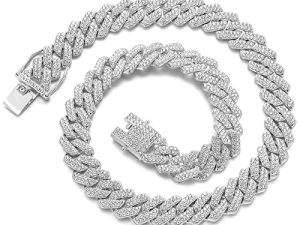 JUNVirtuous Cuban Link Chain Mens Iced Out Miami Cuban Necklace Silver/Gold Bling Diamond Hip Hop Jewelry for Women