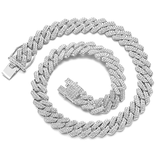 JUNVirtuous Cuban Link Chain Mens Iced Out Miami Cuban Necklace Silver/Gold Bling Diamond Hip Hop Jewelry for Women JUNVirtuous Cuban Link Chain Mens Iced Out Miami Cuban Necklace Silver/Gold Bling Diamond Hip Hop Jewelry for Women