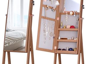LUXFURNI Jewelry Armoire Standing Full-Length Mirror Makeup Lockable Cabinet