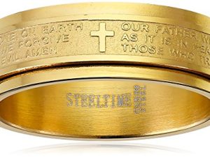 Amazon Collection Steeltime Men's 18k Gold Plated Our Father Prayer Spinner Band Ring