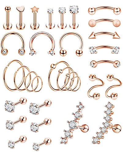 REVOLIA 32Pcs Stainless Steel Cartilage Stud Earrings for Women Girls Conch Helix Tragus Daith Conch Hoop Earing Piercing Jewelry Set REVOLIA 32Pcs Stainless Steel Cartilage Stud Earrings for Women Girls Conch Helix Tragus Daith Conch Hoop Earing Piercing Jewelry Set