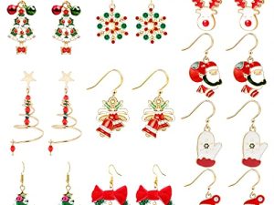 Holiday Stud Drop Christmas Earrings - Fashion Earrings with Candy Snowflake Tree Thanksgiving Birthday Gift Cute Jewelry for Girls Kids Teens Women 10 Pairs