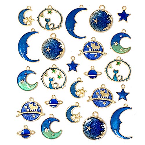 JIALEEY Assorted Gold Plated Enamel Cat Moon Star Celestial Charm Pendant DIY for Earrings Necklace Bracelet Jewelry Making and Crafting JIALEEY Assorted Gold Plated Enamel Cat Moon Star Celestial Charm Pendant DIY for Earrings Necklace Bracelet Jewelry Making and Crafting