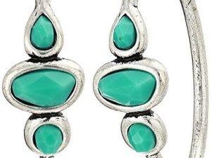 Lucky Brand Silver-Tone Turquoise 1" Hoops Earrings