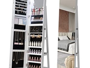 HNEBC LED Light Jewelry Organizer Mirror 360° Rotating