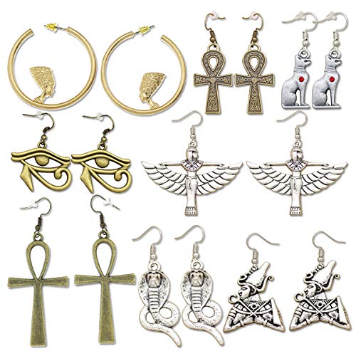 RechicGu 8 Pairs Women Girls Egyptian Ancient Costume Dangle Set Earrings Cross Snake Hoop Studs Drop Vintage Jewelry Accessory Statement RechicGu 8 Pairs Women Girls Egyptian Ancient Costume Dangle Set Earrings Cross Snake Hoop Studs Drop Vintage Jewelry Accessory Statement
