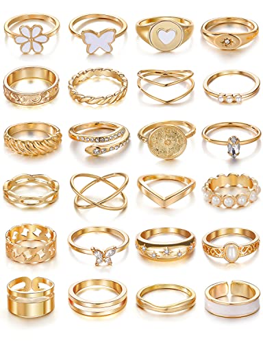 KISS WIFE 24Pcs Gold Knuckle Rings Set for Women Girls KISS WIFE 24Pcs Gold Knuckle Rings Set for Women Girls