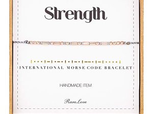 RareLove Strength Morse Code Bracelets Be Strong Inspirational Encouragement Friendship Gift For Women Girls Rose Golden Beads Grey String Bracelet