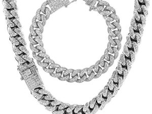 Men's 12MM 14MM 20MM Chains 18K Gold Plated CZ Fully Iced-Out Miami Cuban Necklace Bracelet Set