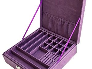 Sodynee® Purple Two-Layer Lint Jewelry Box Organizer Display Storage Case with Lock