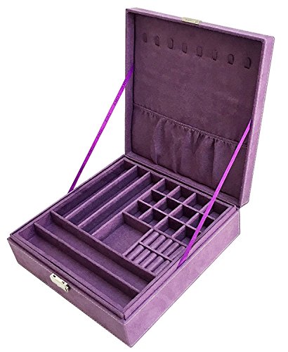 Sodynee® Purple Two-Layer Lint Jewelry Box Organizer Display Storage Case with Lock Sodynee® Purple Two-Layer Lint Jewelry Box Organizer Display Storage Case with Lock