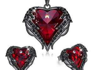 CDE Angel Wing Love Heart Necklaces and Earrings Silver Tone/Gold Tone Jewelry Sets Birthday/Anniversary Christmas Jewelry Gifts for Women Mom/Wife/Sister/Best Friend
