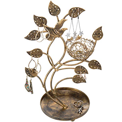 MyGift 14-Inch Bronze-Tone Tree & Bird Nest Earring Stand Jewelry Tower with Ring Trinket Organizing Tray MyGift 14-Inch Bronze-Tone Tree & Bird Nest Earring Stand Jewelry Tower with Ring Trinket Organizing Tray