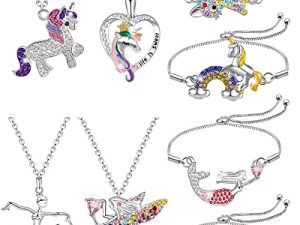 Hicdaw 5-8PCS Kids Jewelry Fairy Necklace for Girls Cute Necklaces for Teen Girls Jewelry Bracelet for Unicorn Necklaces Girls Necklace Bracelet Set