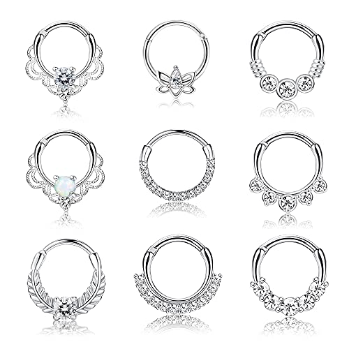 Drperfect 9PCS 16G Septum Rings Opal Daith Earrings Hoop Nose Rings 316L Stainless Steel CZ Cartilage Helix Tragus Earrings Septum Clicker Piercing Jewerly Drperfect 9PCS 16G Septum Rings Opal Daith Earrings Hoop Nose Rings 316L Stainless Steel CZ Cartilage Helix Tragus Earrings Septum Clicker Piercing Jewerly