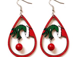 2 Pairs Christmas Thanksgiving Fall Set Earrings for Women Girls Cartoon Christmas Wooden Painted Teardrop Dangle Earrings Christmas Holiday Jewelry (Drop -A)