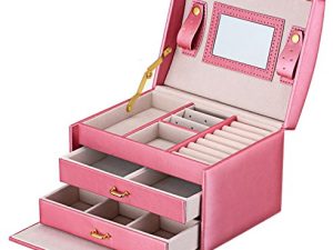 goldwheat Jewelry Box Leather Earring Rings Organizer Mirrored Display Case Gift for Women Girls