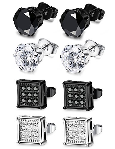 JOERICA 4 Pairs Stainless Steel Stud Earrings for Men Women Earrings CZ Inlaid JOERICA 4 Pairs Stainless Steel Stud Earrings for Men Women Earrings CZ Inlaid