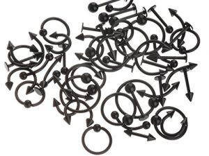 IPINK Spike Bars Labret Lip Ring Stud Body Piercing Stainless Steel Black 50pcs 16g