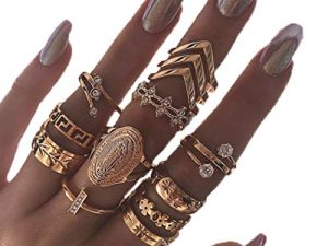 Edary Vintage Ring Set Carved Knuckle Rings Crystal Gemstone Stackable Rings Finger Mid Ring Set for Women and Girls