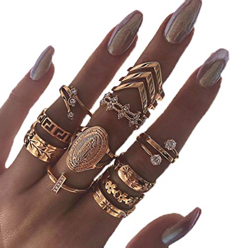 Edary Vintage Ring Set Carved Knuckle Rings Crystal Gemstone Stackable Rings Finger Mid Ring Set for Women and Girls Edary Vintage Ring Set Carved Knuckle Rings Crystal Gemstone Stackable Rings Finger Mid Ring Set for Women and Girls