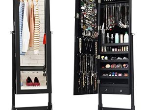 Giantex Lockable Standing Jewelry Armoire with Full Length Mirror
