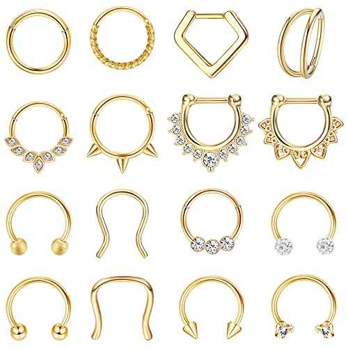 BESTEEL 16Pcs Septum Rings 16G Black Septum Jewelry Stainless Steel Daith Earrings Nose Rings Hoop CZ Cartilage Helix Tragus Earrings Septum Clicker Piercing Jewelry BESTEEL 16Pcs Septum Rings 16G Black Septum Jewelry Stainless Steel Daith Earrings Nose Rings Hoop CZ Cartilage Helix Tragus Earrings Septum Clicker Piercing Jewelry
