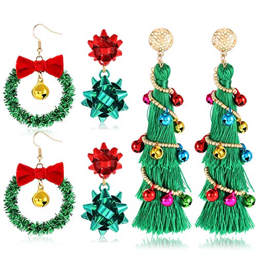 NVENF Christmas Earrings for Women Xmas Bow Wreath Earrings Long Tassel Christmas Tree Earrings Festive Gifts for Girls Holiday Accessory NVENF Christmas Earrings for Women Xmas Bow Wreath Earrings Long Tassel Christmas Tree Earrings Festive Gifts for Girls Holiday Accessory