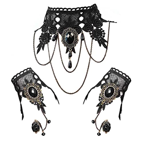 Jurxy Black Choker Lace Necklace with Bracelet Set Punk Party Gothic Vintage Handmade Retro Bracelet Wristband for Women-S size Jurxy Black Choker Lace Necklace with Bracelet Set Punk Party Gothic Vintage Handmade Retro Bracelet Wristband for Women-S size