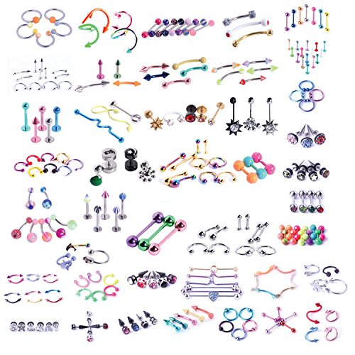 BodyJ4You 120PC Body Piercing Jewelry Kit | CBR BCR Rings Barbells Studs Screws Curved Bars | Belly Button Cartilage Tragus Nose Septum Tongue | 14G 16G 18G 20G Stainless Steel Random Bulk Set BodyJ4You 120PC Body Piercing Jewelry Kit | CBR BCR Rings Barbells Studs Screws Curved Bars | Belly Button Cartilage Tragus Nose Septum Tongue | 14G 16G 18G 20G Stainless Steel Random Bulk Set