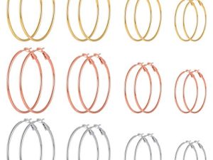12 Pairs Stainless Steel gold/silver/rose gold Plated gold Hoop Earrings for Women Girls Hypoallergenic Hoops Women's Earrings Loop Earrings Set