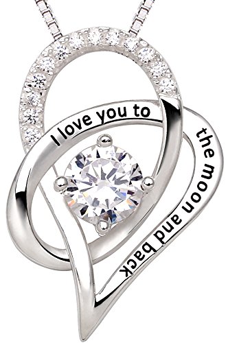 ALOV Jewelry Sterling Silver "I Love You To The Moon and Back" Love Heart Cubic Zirconia Pendant Necklace ALOV Jewelry Sterling Silver "I Love You To The Moon and Back" Love Heart Cubic Zirconia Pendant Necklace